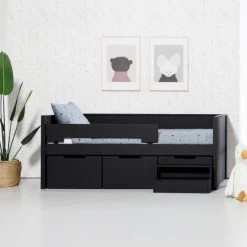 Europe Baby Ralph Kinderkamer Zwart | Bed 90 X 200 Cm + Bureau -Kinder Producten Winkel ralph zwart trap tiener sfeer 62b8