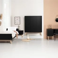 Kidsmill Sixties Kinderkamer Zwart Mat / Naturel | Bed 90 X 200 Cm + Bureau