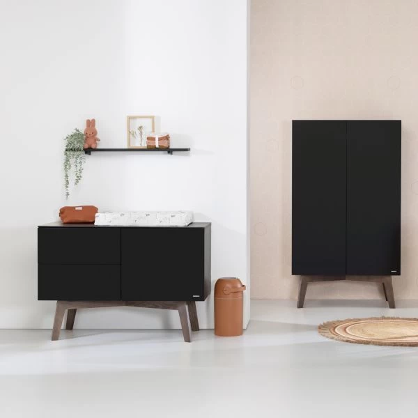 Kidsmill Sixties Commode Zwart Mat / Walnoot 5 Kidsmill Sixties Commode Zwart Mat / Walnoot - Afbeelding 5